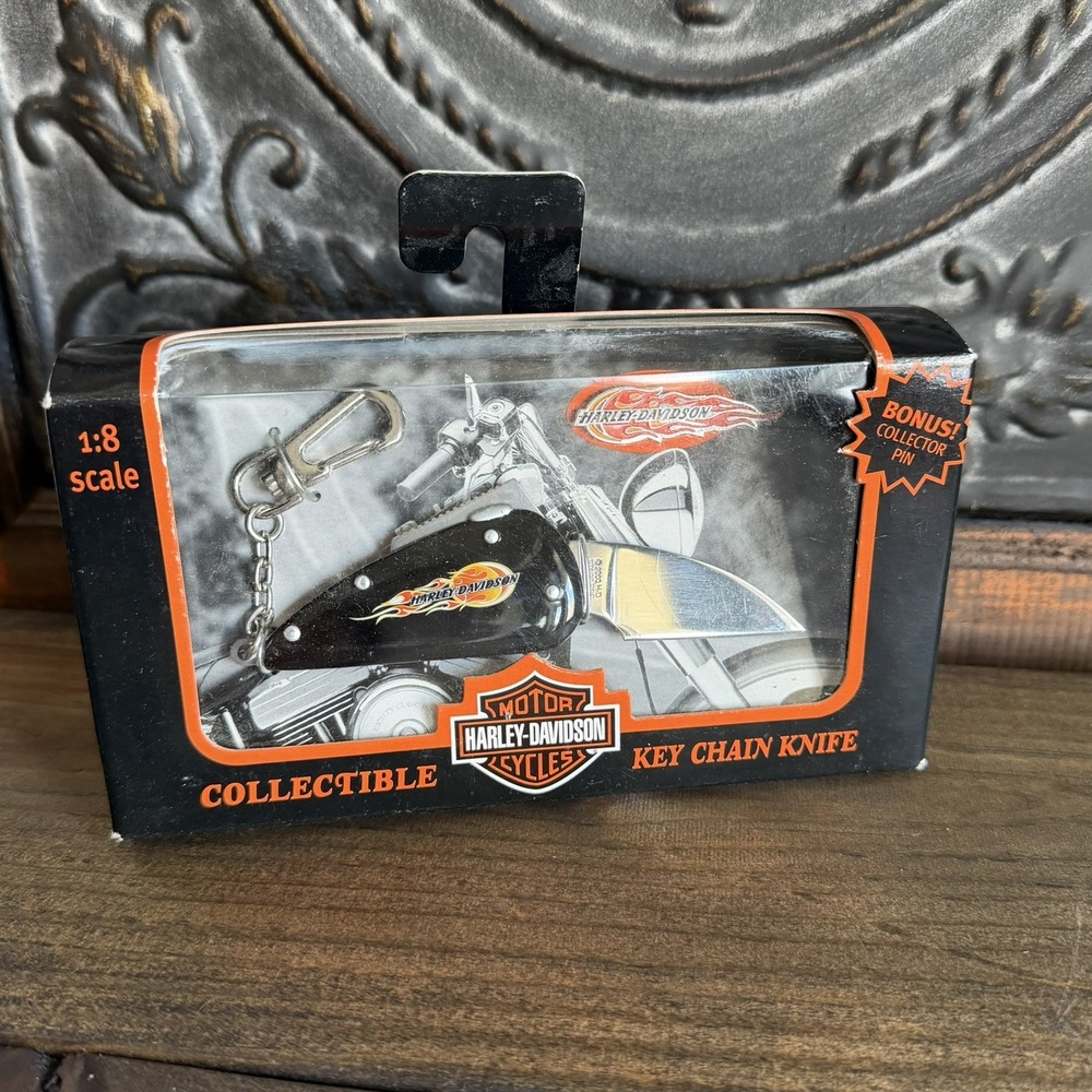 HARLEY DAVIDSON COLLECTIBLE KEY CHAIN KNIFE & BONUS PIN Hd31 Fb New Sealed Black